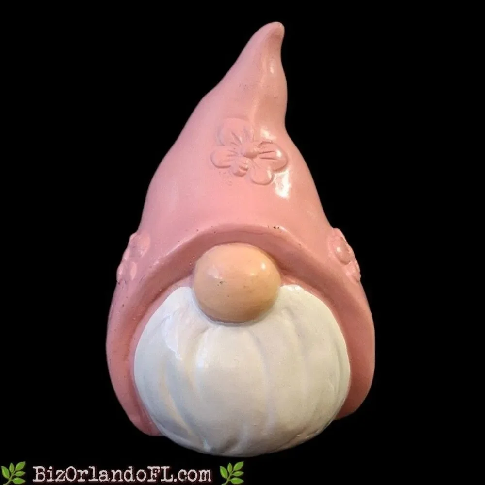 HOME DECOR: Fairly Garden Pink & White Gnome Ceramic Statue Figurine 5” Tall HTF